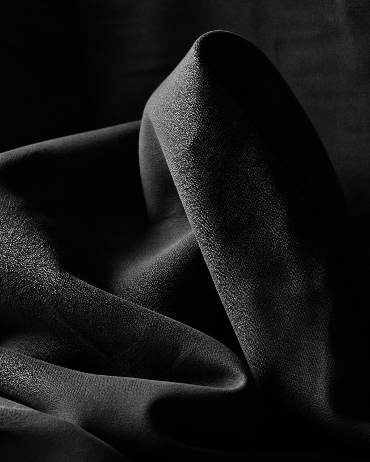 Folded dark textile in raking light